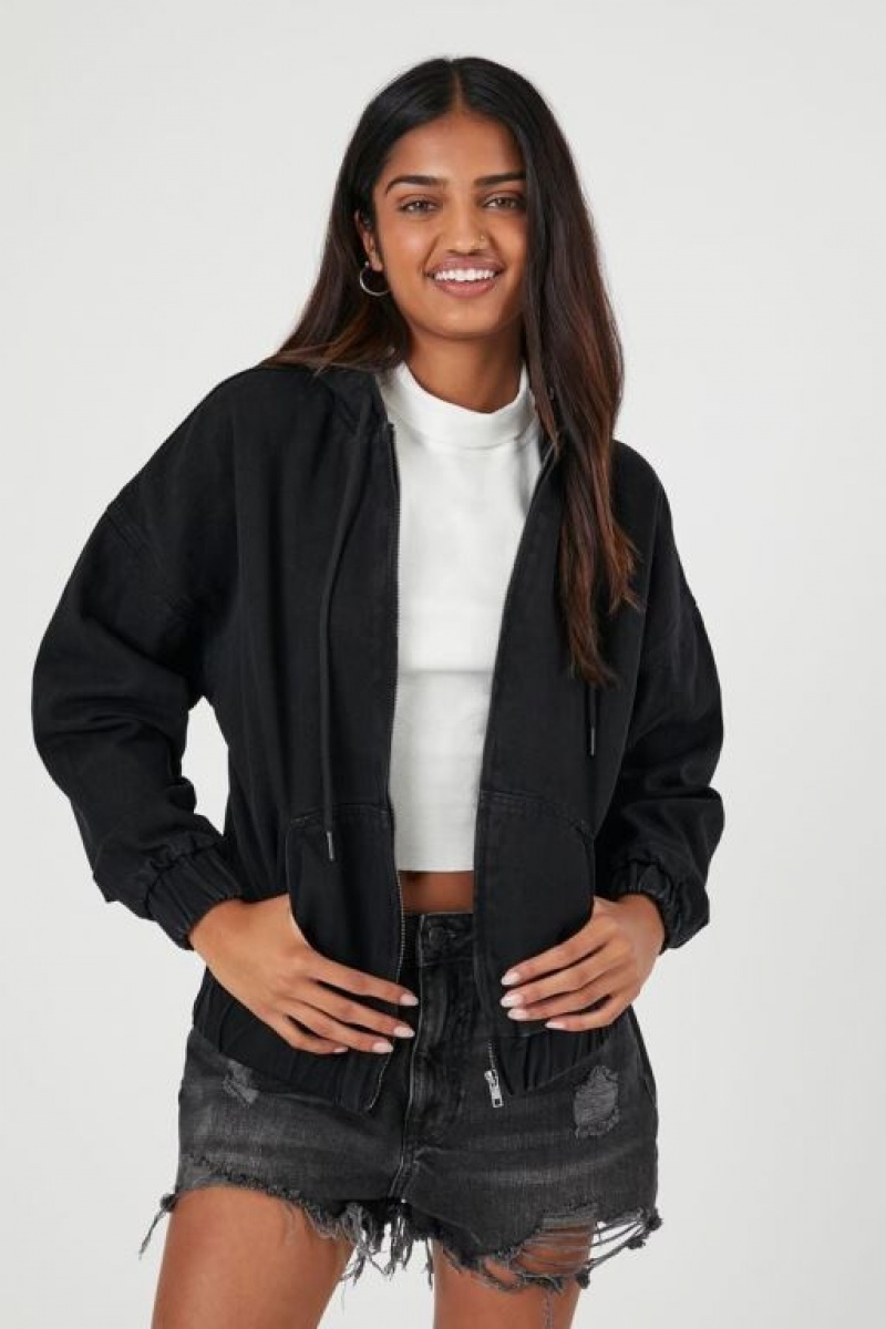 Ofertas Por Tiempo Limitado De Chaquetas De Mezclilla Forever 21 Denim Encapuchado Mujer Negras